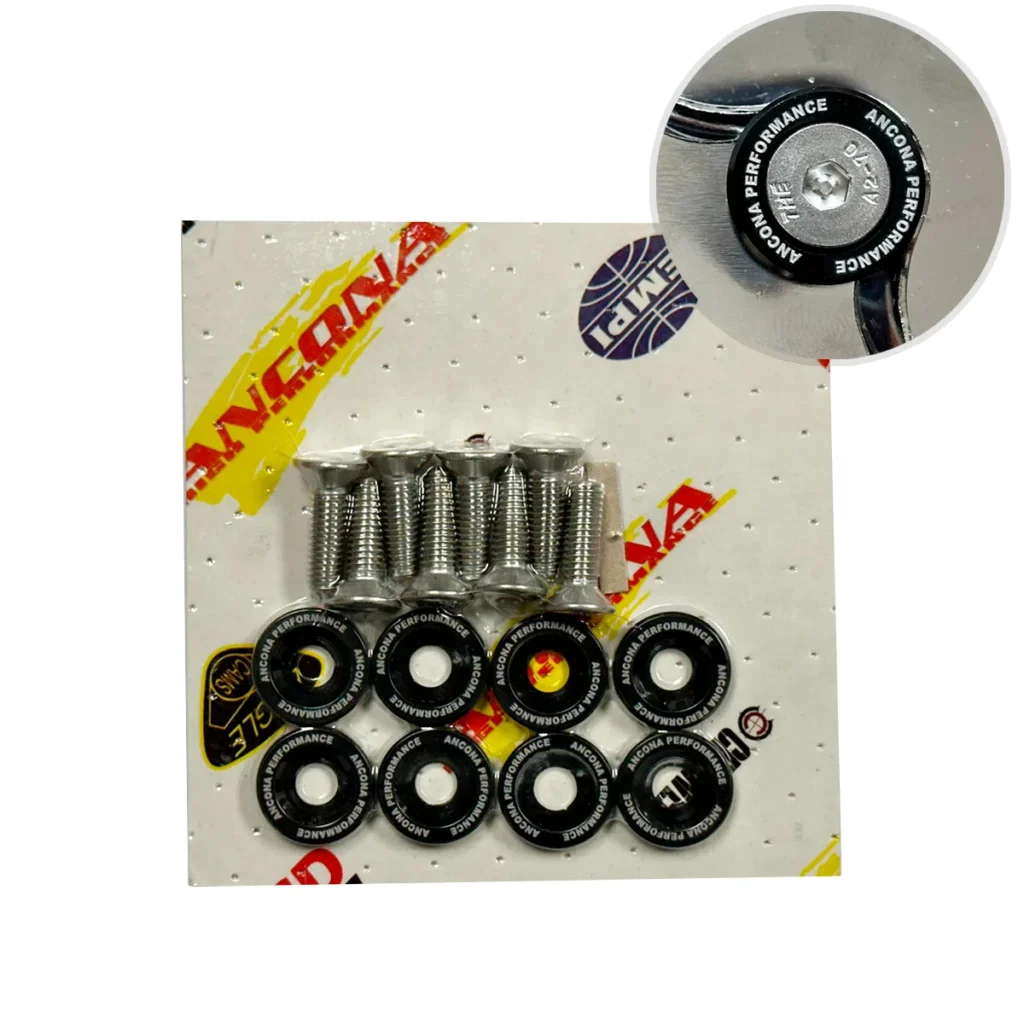 KIT ARRUELA DE ALUMINIO ANODIZADA COM PARAFUSO DE INOX ALLEN M6 COM CABEÇA 60° COR PRETA