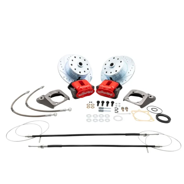 KIT FREIO A DISCO TRASEIRO VERMELHO EMPI / WILWOOD FUSCA 58 A 67 C/ FREIO DE MÃO (5x130 / 5x4.75) #22-6154-R
