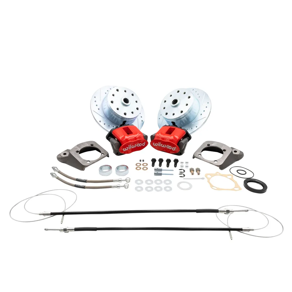 KIT FREIO A DISCO TRASEIRO VERMELHO EMPI / WILWOOD FUSCA 73 A 77 C/ FREIO DE MÃO (5x130 / 5x4.75) #22-6155-R