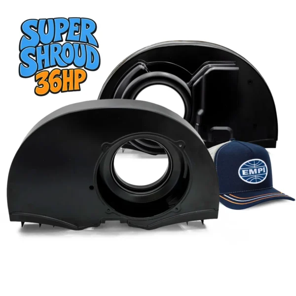 caixa de ventoinha EMPI Super Shroud — CAIXA DA VENTOINHA PRETA EMPI SUPER SHROUD 36HP (RADIADOR DESLOCADO) DE ALTO FLUX
