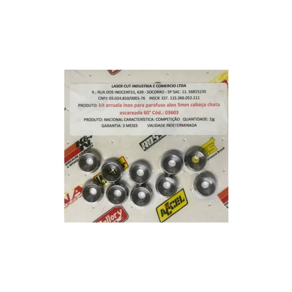 kit arruela inox para parafuso alen 5mm cabeça chata escareada 60°