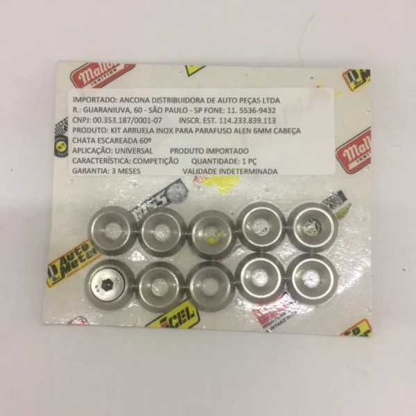 kit arruela inox para parafuso alen 6mm cabeça chata escareada 60°