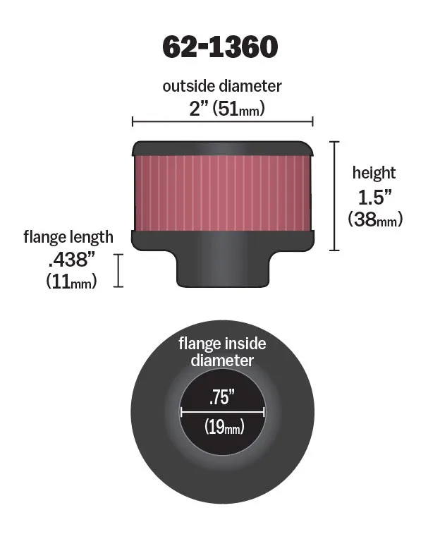 FILTRO RESPIRO FURO DE 3/4 K&N — FILTRO RESPIRO FURO DE 3/4 K&N